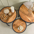 Acacia Wood Side Tables with Metal Base 3 Sizes 'Kaskoo' 