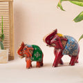 Set of 2 handpainted boho elephant wooden figurines