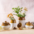Handmade Pottery Jars with Lid 'Baranee' Brown and White 