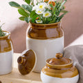 Handmade Pottery Jars with Lid 'Baranee' Brown and White 
