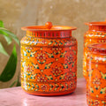 Récipient en acier pour la cuisine - motif orange et floral